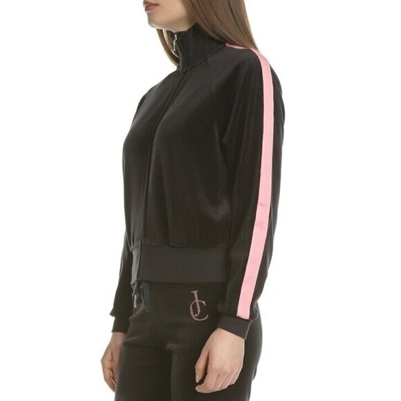 Juicy Couture Track Jacket Black Velvet Crop Zip Up Crystal Embroidered Sz S NWT - Picture 1 of 5